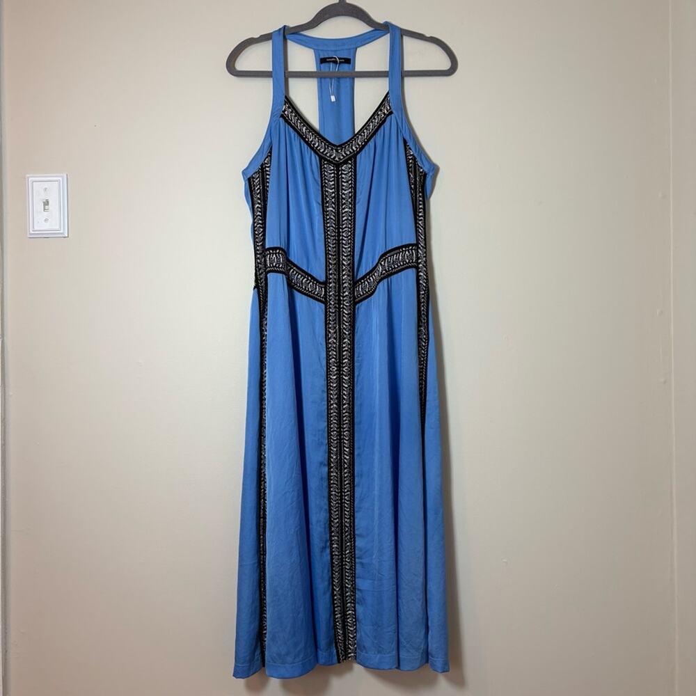 NANETTE LEPORE Blue Flowy Racerback Maxi Dress M Ren Faire Boho Fairy Festival